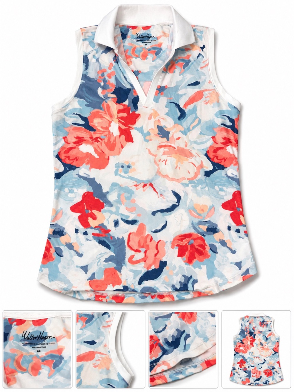 Walter Hagen Women’s XS Floral Sleeveless Golf Polo UPF 50+ NWT